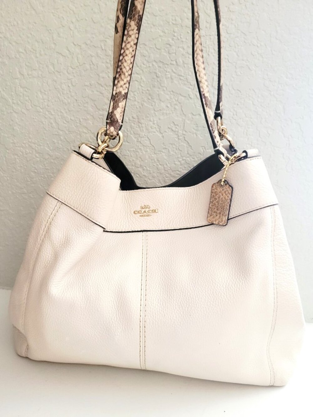 Coach Lexy White Leather & Snakeskin Shoulder Bag Purse